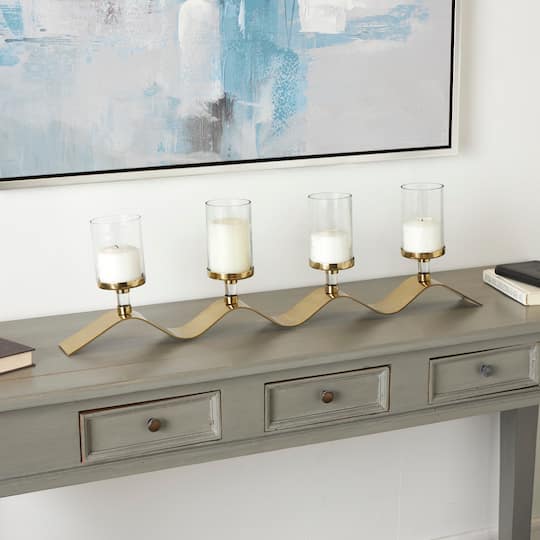 33" Gold Stainless Steel Candle Holder with Wavy Base